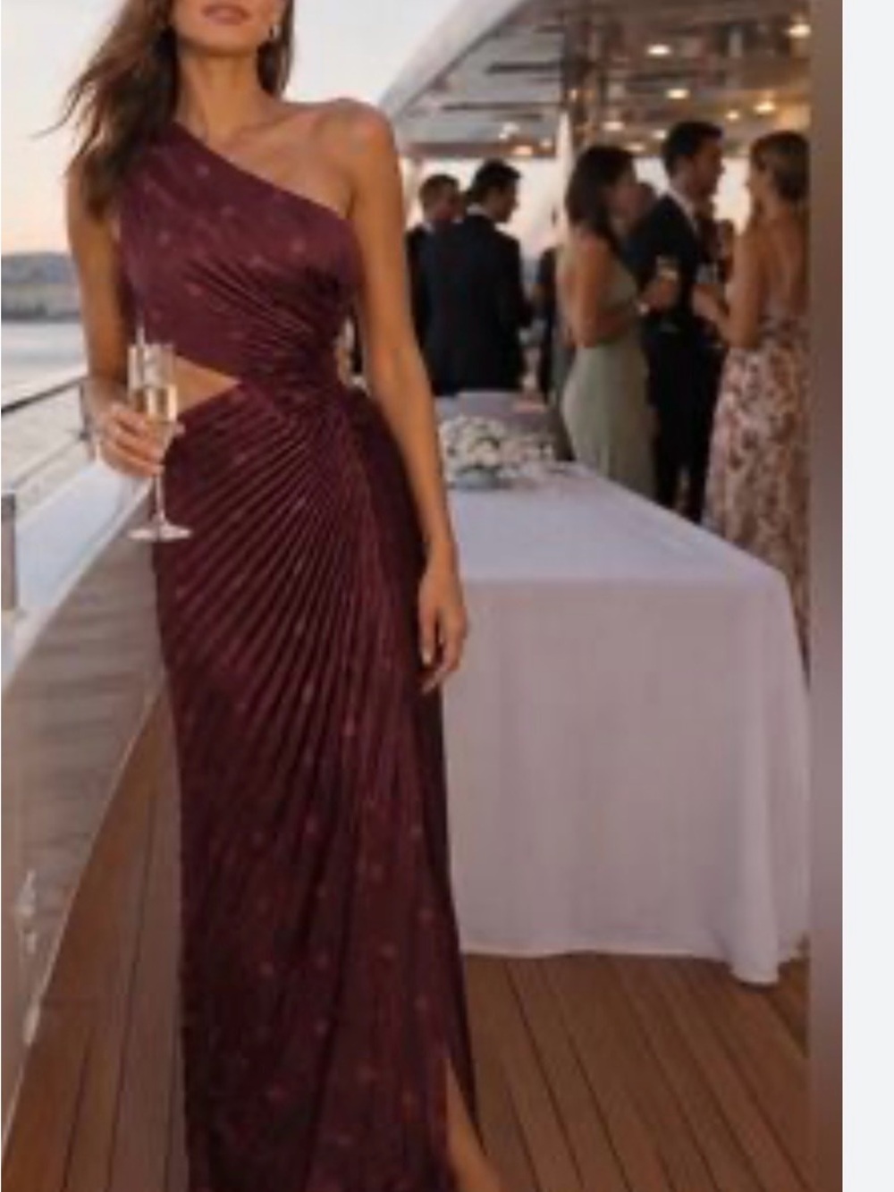 Abercrombie & Fitch Maroon Maxi Dress with Pink Polka Dots